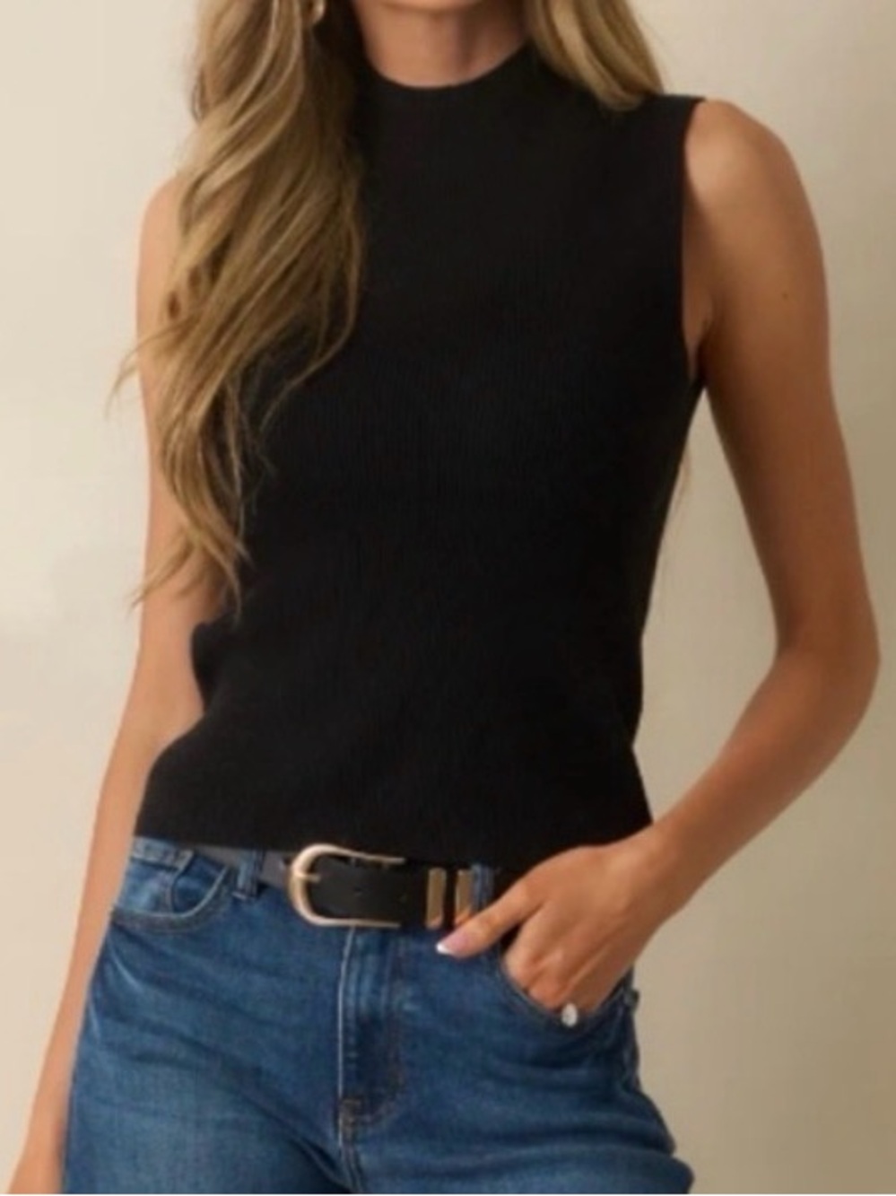 Sleeveless Mock Neck Tank - Black